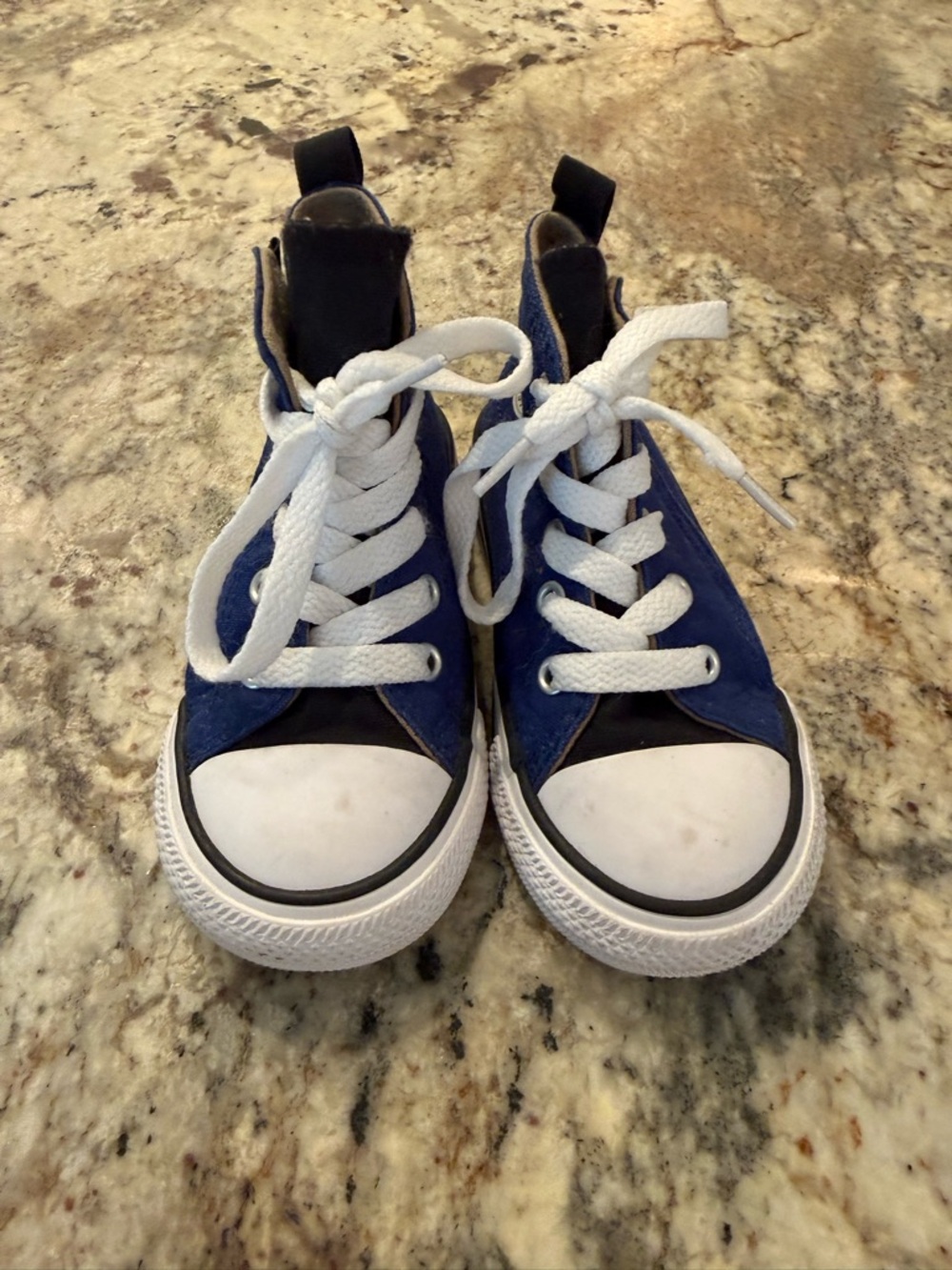 Kids Navy High-Top Sneakers with White Laces